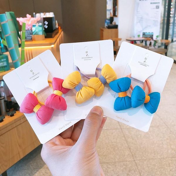 

hair accessories 2pcs/lot children's spring colorful bow circle girl fairy rope rubber band ponytail tie, Slivery;white