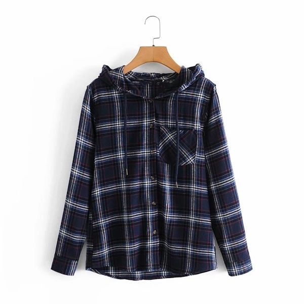 

women's jackets casual woman cotton plaid patchwork hooded shirts coat tide spring fashion ladies button female vinatge outwear, Black;brown