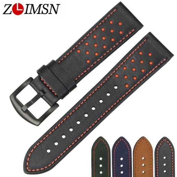 

watch bands zlimsn men's women's clock sport watches strap accessories genuine leather band 22mm black brown belt watchband pin bu