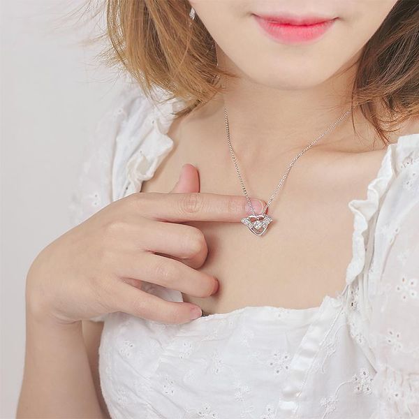 

pendant necklaces annuola heart-shaped small rhinestone metal necklace romantic swing chain ladies and girls jewelry, Silver