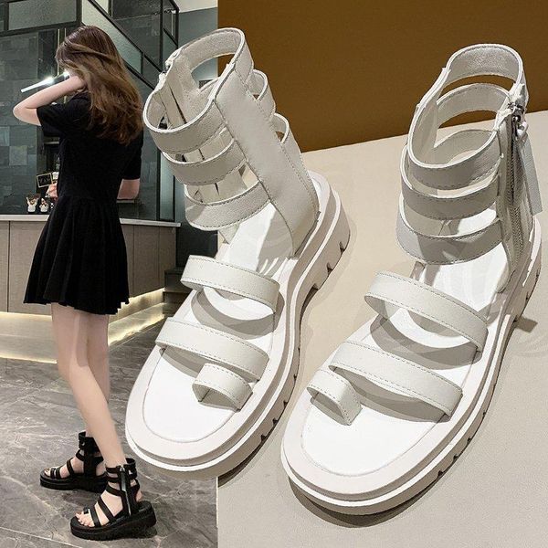 

sandals women 2021 summer female outdoor beach thick sole clip toe ladies slope heel roman high heels casual shoes, Black