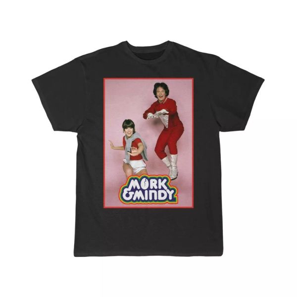 

mork and mindy robin williams men's short sleeve tee, White;black