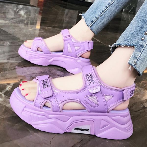 

sandals arrivals women's open-toed small size slope heel sports thick bottom casual student sandy beach sandalias, Black