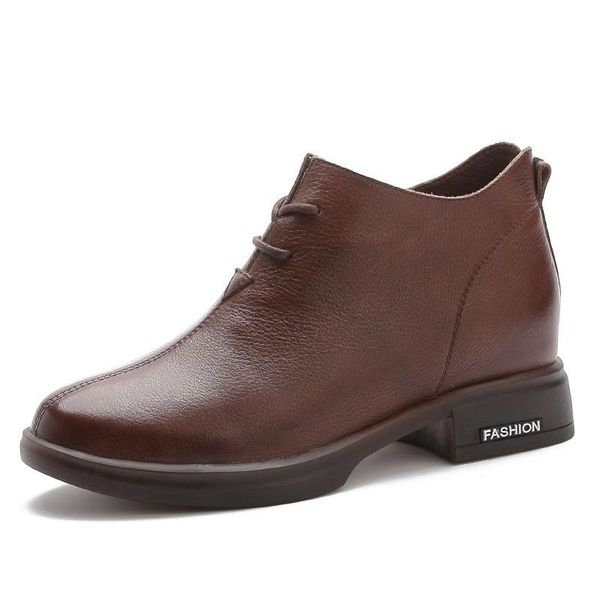 

boots 2021 fashion autumn women ankle feminina genuine leather casual shoes retro low heel comfortable short, Black