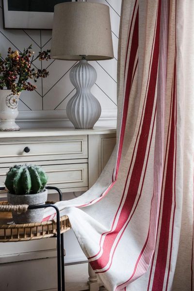 

curtain & drapes yarn dyed red striped american small window kitchen cotton linen semi shading bay living room home decor