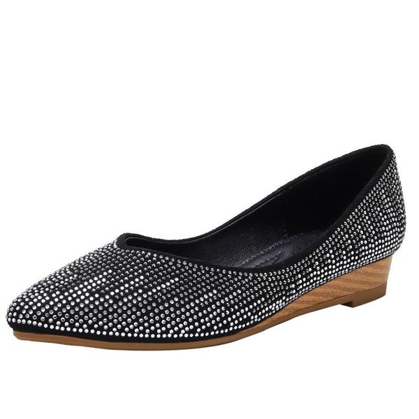 

sandals leather lining women flats canvas silver basic pointy toe ballerina ballet flat slip on wedding shoes, Black