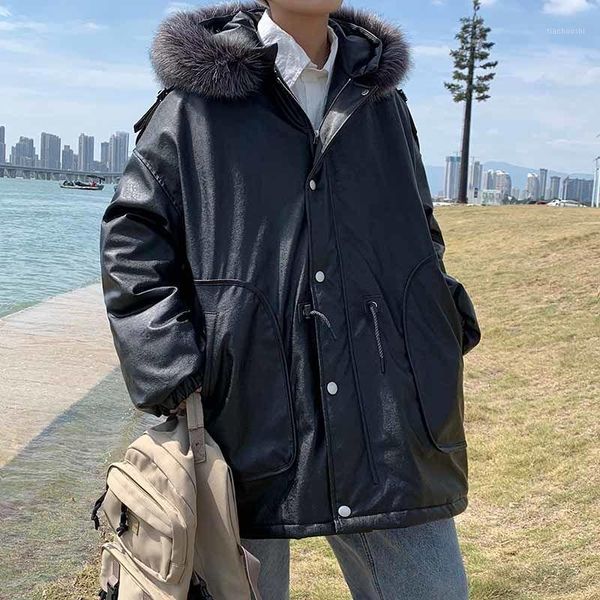 

men's down & parkas cotton-padded clothes 2021 autumn winter style long hooded fur casual youth wear, Black