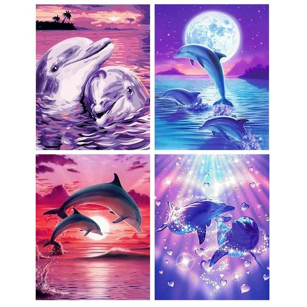 

paintings gatyztory 60x75cm dolphin diy painting by numbers handpainted animal oil canvas colouring unique gift home decor