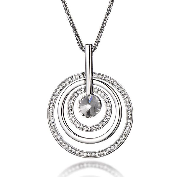 

pendant necklaces fashion cz crystal big round necklace for women sweater long chains statement christmas gifts drop 2021, Silver