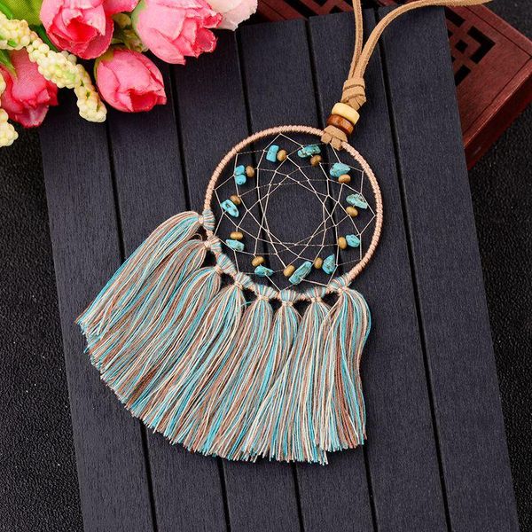 

ethnic boho dreamcatcher fringe tassel necklace women vintage stone sweater necklaces gifts maxi choker accessories pendant, Silver