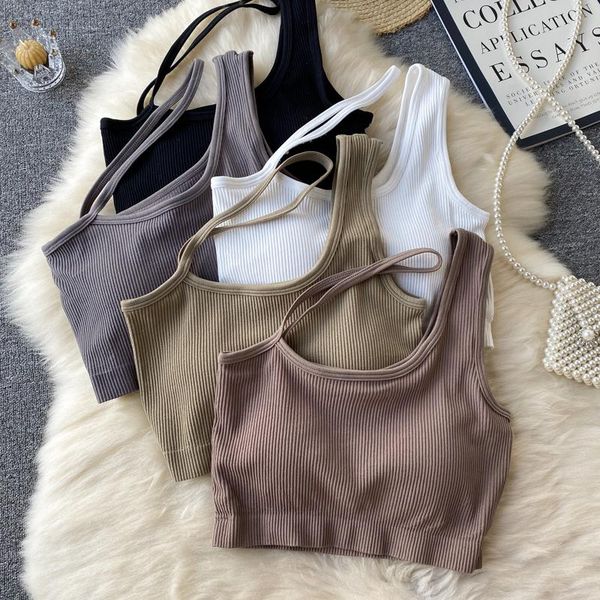 

women's tanks & camis singreiny women design strap crop sleeveless off shoulder solid slim y2k 2021 summer fashion korean shor, White