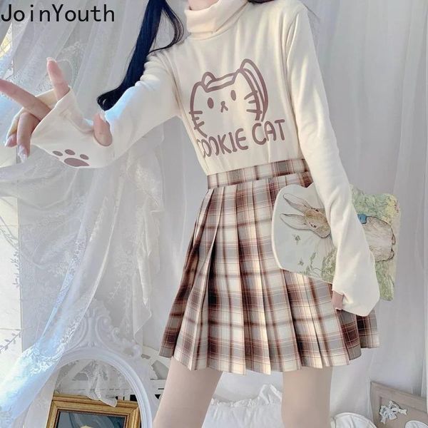 

joinyouth turtleneck woman tshirts cartoon print long sleeve slim fit shirt sweet cute japanses fashion tees female 7b747 women's t-sh, White