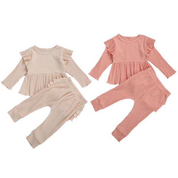 

pudcoco 2pcs 6m-5y kids baby girls clothing set cotton long sleeve +jogger pants suit ruffle princess casual infant outfits sets, White