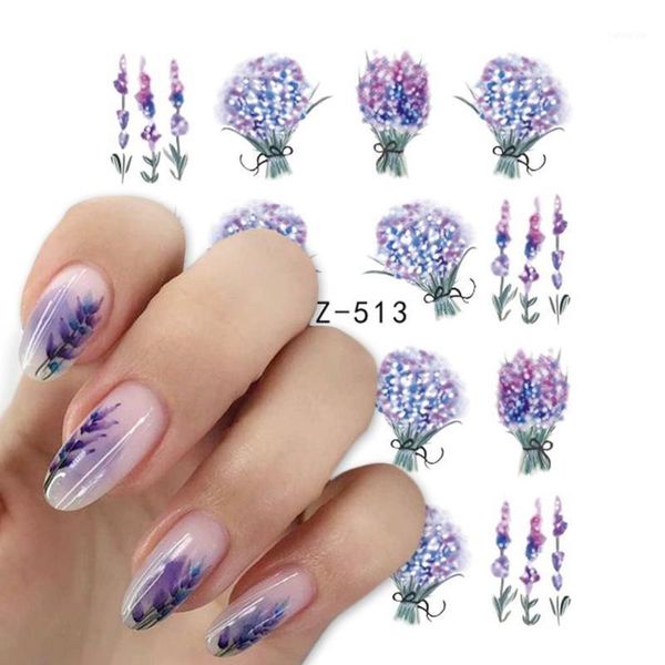 

lavender bouquet nail stickers purple blossoms floral design manicure sliders water decals foil decoration set chstz501-5141, Black