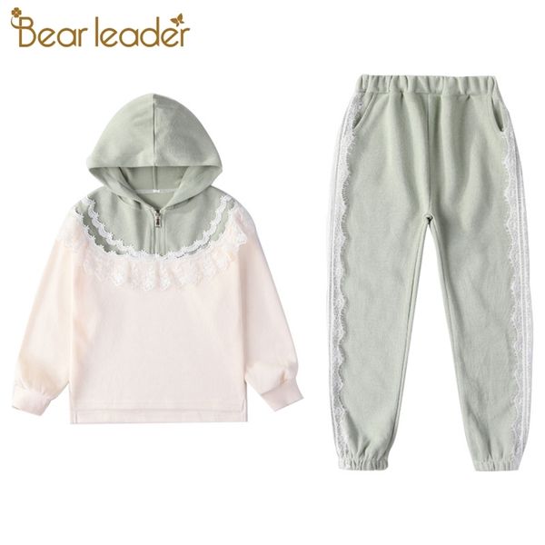 

4-13 y girls clothing sets autumn sports suits fashion lace sweatshirt casual pants 2pcs set for teen 210429, White