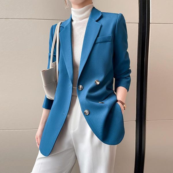 

women's suits & blazers [ewq] korea chic temperament blue blazer women 2021 notched double breasted long sleeve office lady sui, White;black
