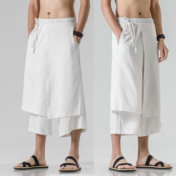 

solid color men wied leg trousers casual harem pants cotton linen streetwear japanese style jogging male big size 5xl men's, Black