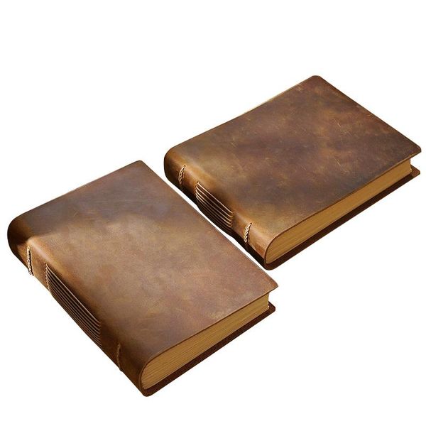 

notepads handmade 100% genuine cow leather cover notebook 200 sheets paper travelers journal office school record notepad handbook gift, Purple;pink