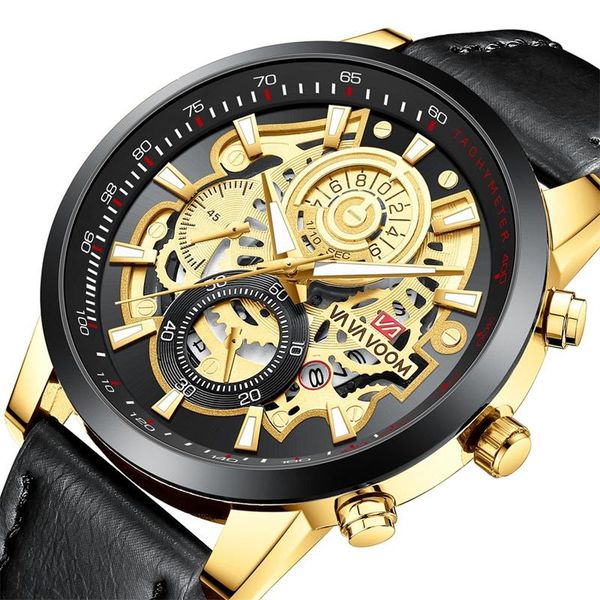 

wristwatches genuine men's watch hollow dial leather or stainless steel watchband waterproof quartz watches calendar date a4228, Slivery;brown
