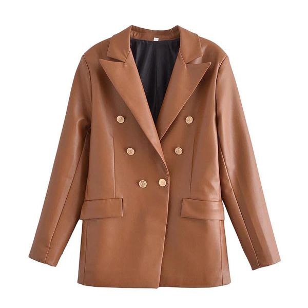 

women's suits & blazers willshela women fashion pu solid double breasted blazer vintage long sleeves notched neck office lady suit vest, White;black