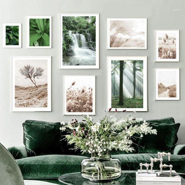 

reed leaves waterfall tree sunrise forest wall art canvas painting nordic posters and prints pictures for living room decor paintings