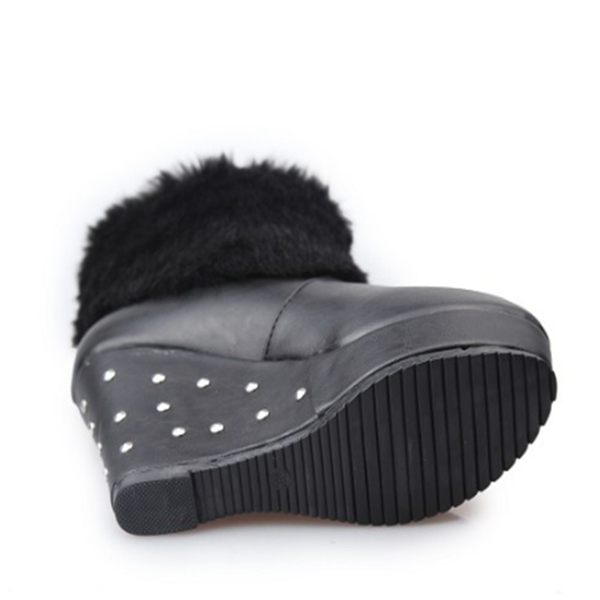 

boots 2021 winter women's slope heel heightening plus velvet fashion short warm snow, Black