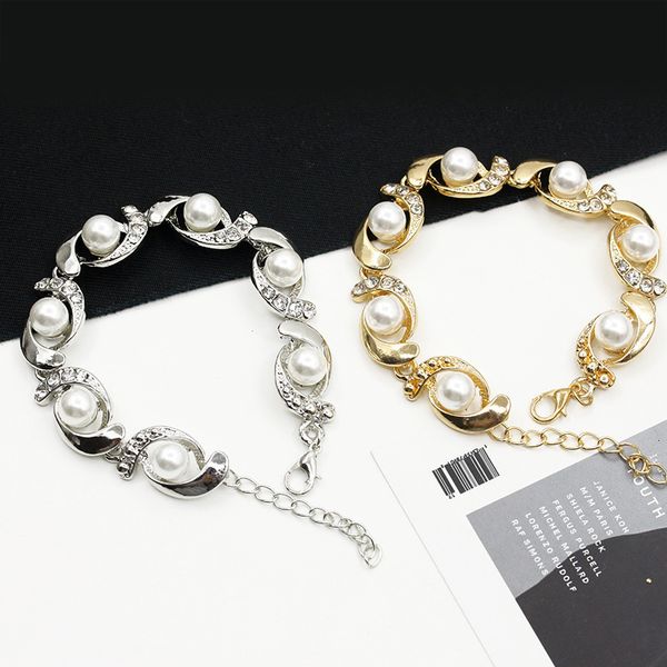 

accessories personalized creative bracelet ring inlaid with diamond pearl bracelet alloy handpiece girl, Silver