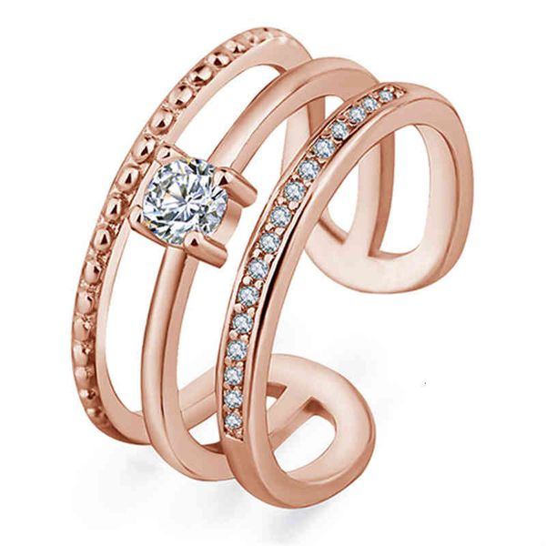 

creative and fashionable three-layer opening diamond ring, female size adjustable multi-layer, Silver