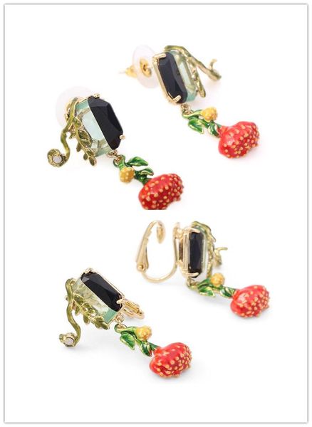 

stud enamel glaze berries pendant earrings ear, Golden;silver