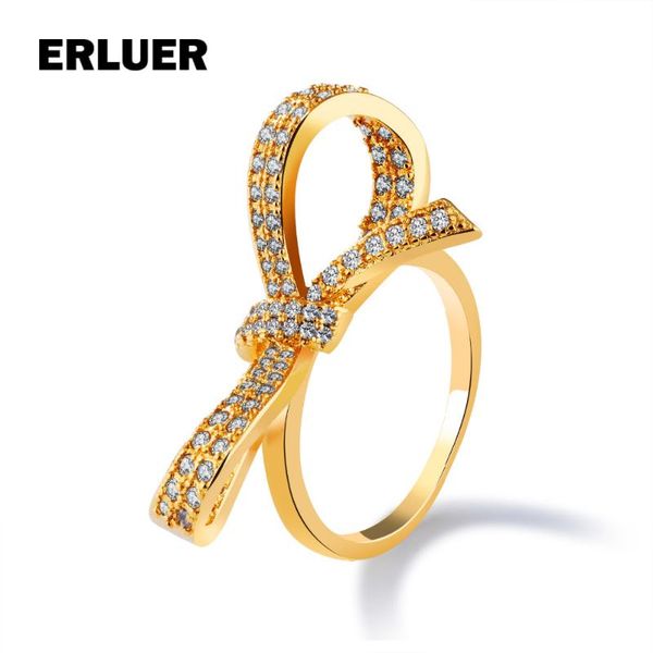 

wedding rings erluer for women girls fashion bands bridal party cubic zirconia bowknot finger ring jewerly gift gold color bague, Slivery;golden