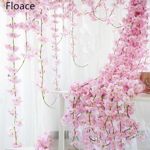 

200cm sakura cherry rattan wedding arch decoration vine artificial flowers home party decor silk ivy wall hanging garland wreath decorative