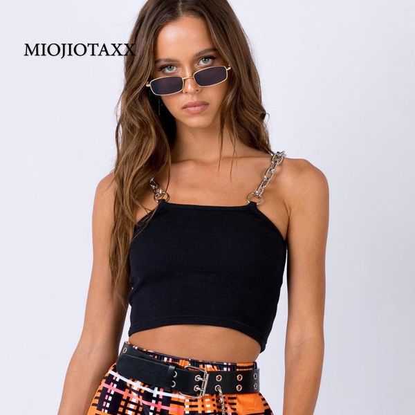 

women's tanks & camis miojiotaxx european and american product 2021 summer wear iron chain sling exposed navel vest short solid, White
