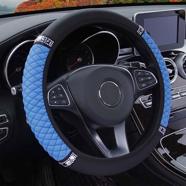 

steering wheel covers for 38-37cm cover 1 pcs black + blue car diamond leather