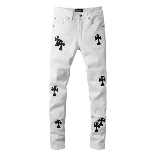 

jeans 720 fashion brand personalized cross horseshoe embroidery men's casual straight slim high street, Blue