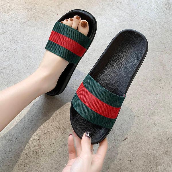 

slippers women 2021 summer stripe female indoor outdoor thick bottom non-slip beach shoes flip-flops 36-41, Black