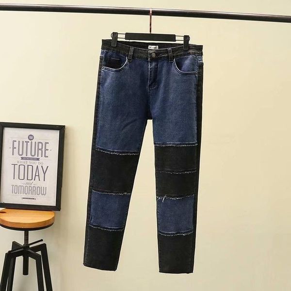 

women's jeans plus size xl-4xl slim casual patchwork denim pants, Blue