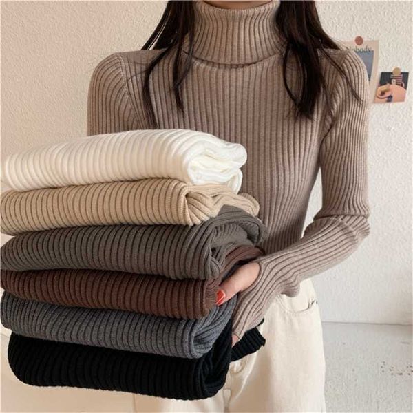 

women sweater tight high collar long sleeve knitted bottoming warm casual pullovers ladies jumper basic s 211217, White;black