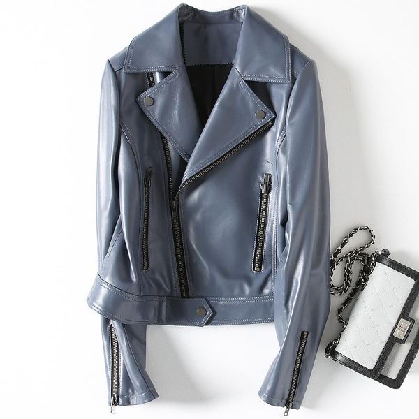 

women's leather & faux korean fashion coat women genunie sheepskin jacket spring autumn slim vintage zipper real jackets female streetw, Black
