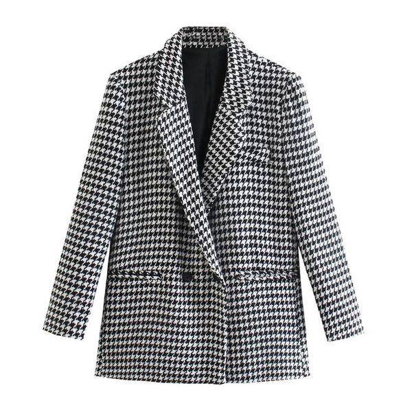 

women's suits & blazers 2021 autumn winter thicken loose blazer warm outwear coats houndstooth casual office lady jackets elegant, White;black