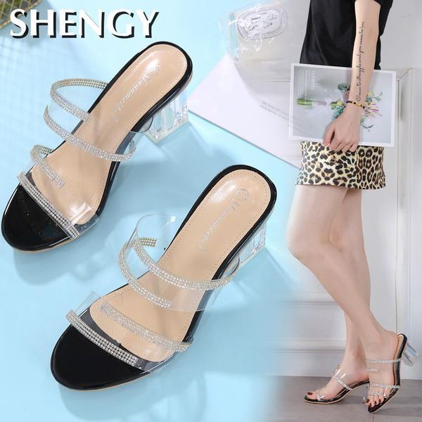 

dress shoes women summer sandals crystal high heels woman transparent fashion ladies increased party wedding, Black