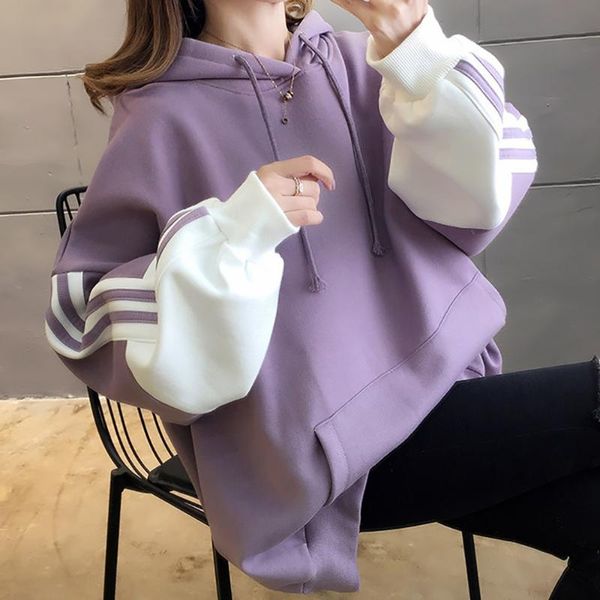 

women's hoodies & sweatshirts oske 2021 women sweatshirt autumn winter plus velvet oversized hoodie thick loose stitching pure color, Black