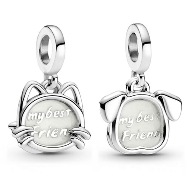 

1pcs cute cat dog pendant diy beads adapting to original pandora charm bracelet ladies jewelry making gifts, Silver