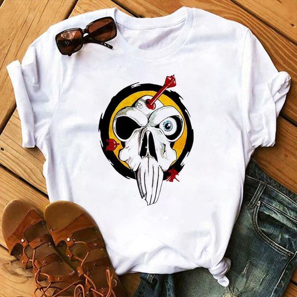 

fun skeleton graphic tee women t shirts print art personality hipster summer woman harajuku female clothing, White