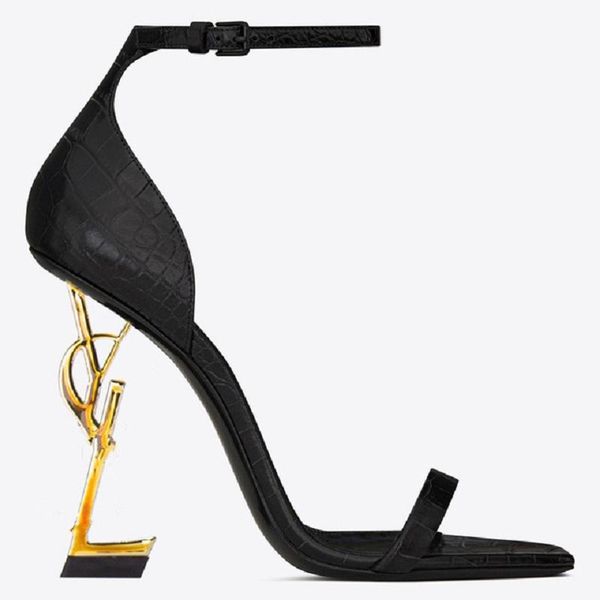 

women's classic style high heel sandals 8- cm letters artificial leather wedding shoes black