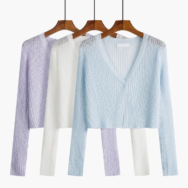 

women's knits & tees long sleeve one button cardigan v-neck casual thin knitted sweater cardigans autumn winter 2021 missme, White