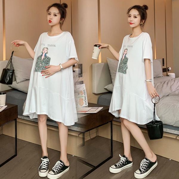 

maternity dresses 256# clothes spring autumn cotton plus size for pregnant women casual t shirt dress, White