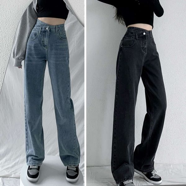 

autumn high waist slim loose pants wide leg vertical feeling, Blue