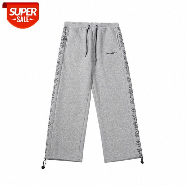 

wind cashew flower casual trousers men's loose straight leg guard drawstring pants #gl4l, Black