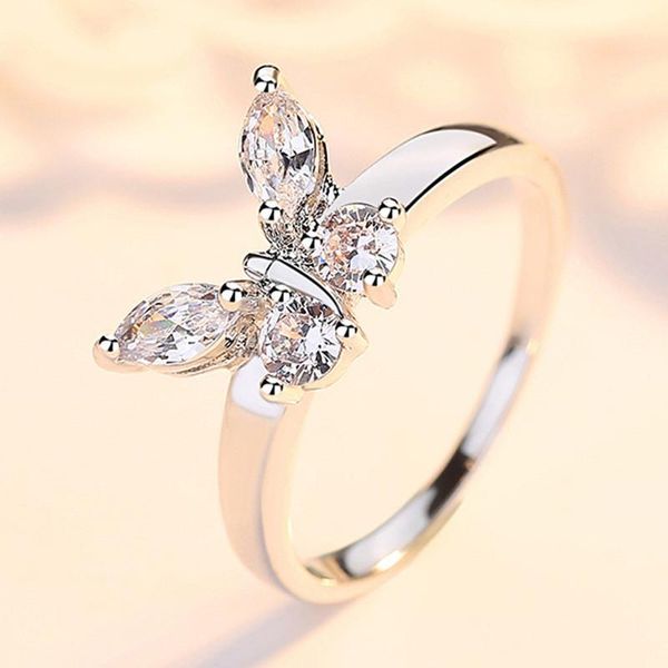

cluster rings vagzeb luxury 925 silver crystal butterfly women cubic zirconia delicate bridal wedding party fashion jewelry, Golden;silver