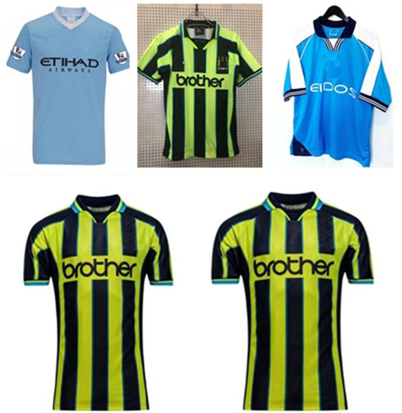 

thailand 1972 1973 manchester retro man soccer jerseys 1998 1999 2011 2012 city 72 98 99 11 12 wembley clough home tevez kun agÃ¼ero dzeko ko, Black;yellow